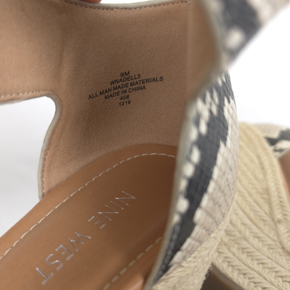 Nine West Sandals Womens 9M Cream Black Faux Snakeskin Platform Wedge Shoes - Picture 8 of 9